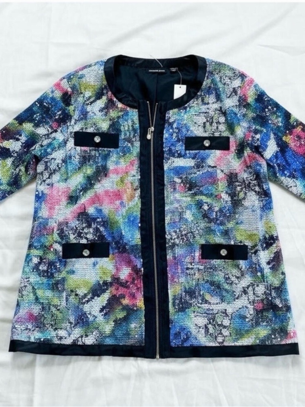 Michael Simon Sequin Purple Bomber Jacket Womens 1X Plus